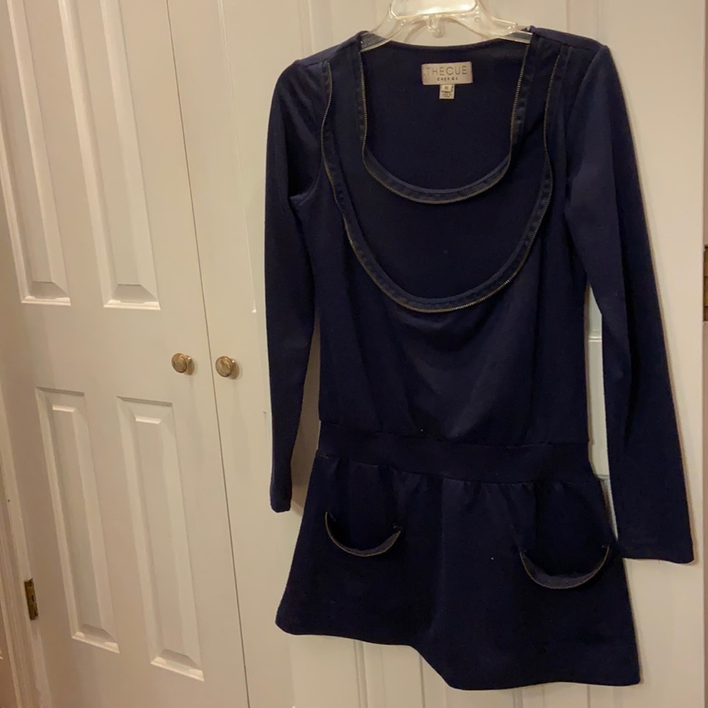 Navy Blue Drop-Waist Sweater Tunic
